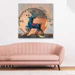 Blue & Beige Wooden Unframed Deer Attractive Animal Art Wall Painting