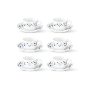 White & Blue Printed Opalware Glossy Cups and Saucers Set of Cups and Mugs