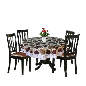 Brown Printed 4-Seater Round Table Cover